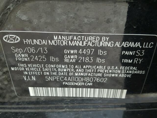 5NPEC4AB0DH807602 - 2013 HYUNDAI SONATA SE/ BLACK photo 10