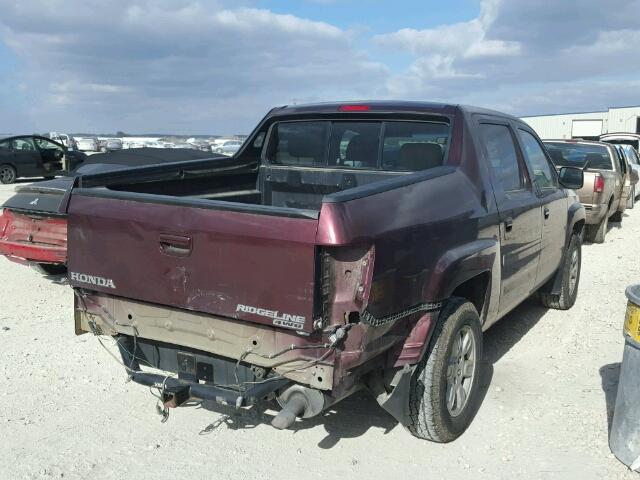 2HJYK164X7H511794 - 2007 HONDA RIDGELINE BURGUNDY photo 4