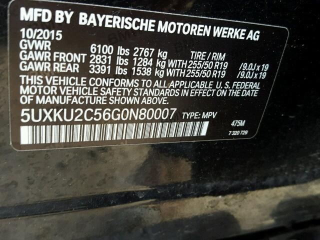 5UXKU2C56G0N80007 - 2016 BMW X6 XDRIVE3 BLACK photo 10