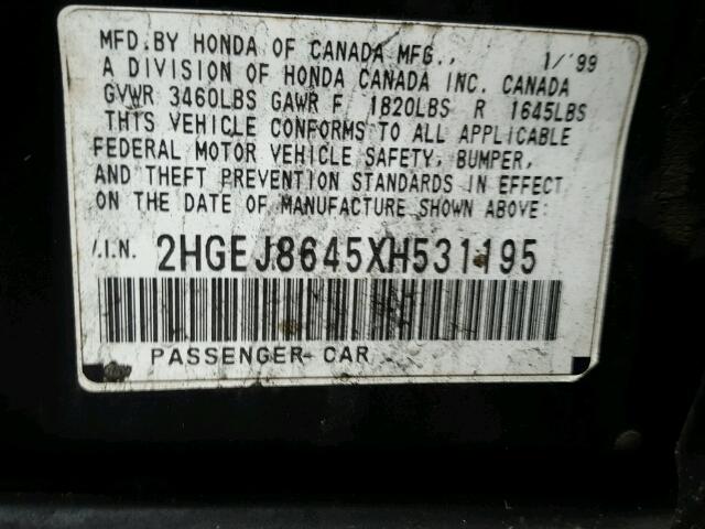 2HGEJ8645XH531195 - 1999 HONDA CIVIC EX 黑色 照片 10