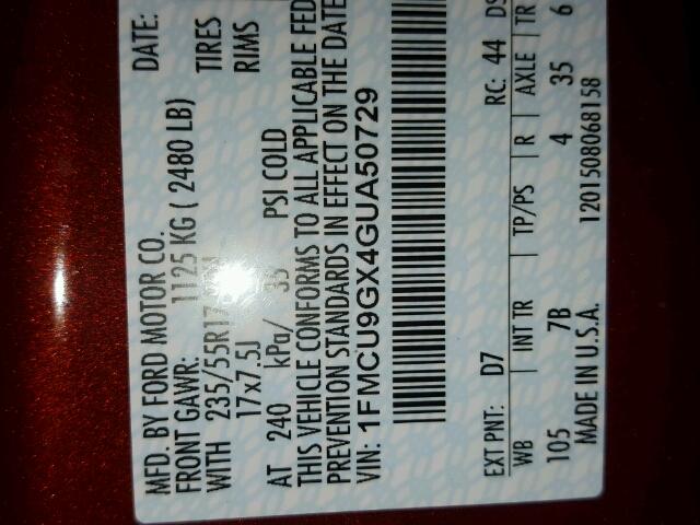 1FMCU9GX4GUA50729 - 2016 FORD ESCAPE SE 红色 照片 10