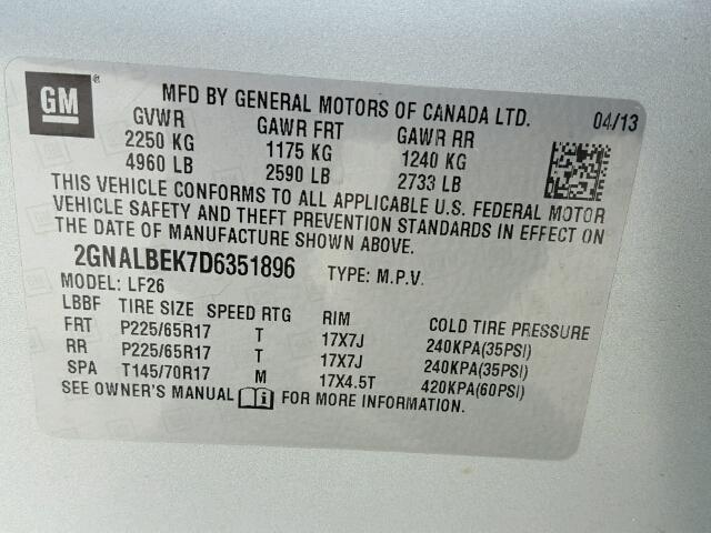 2GNALBEK7D6351896 - 2013 CHEVROLET EQUINOX LS SILVER photo 10