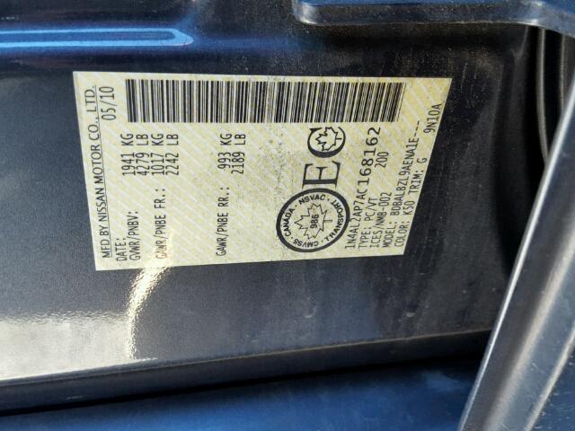 1N4AL2AP7AC168162 - 2010 NISSAN ALTIMA BAS GRAY photo 10