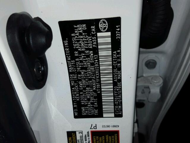 4T1BF1FKXHU293413 - 2017 TOYOTA CAMRY LE თეთრი ფოტო 10