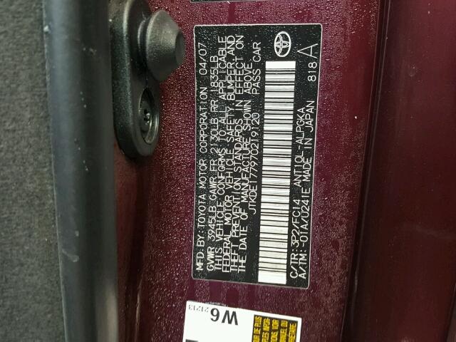 JTKDE177970219120 - 2007 TOYOTA SCION TC 栗色 照片 10