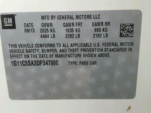 1G11C5SA3DF347980 - 2013 CHEVROLET MALIBU 1LT 白色 照片 10