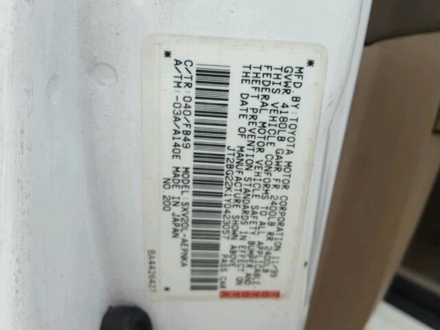 JT2BG22K1Y0423057 - 2000 TOYOTA CAMRY CE/L WHITE photo 10