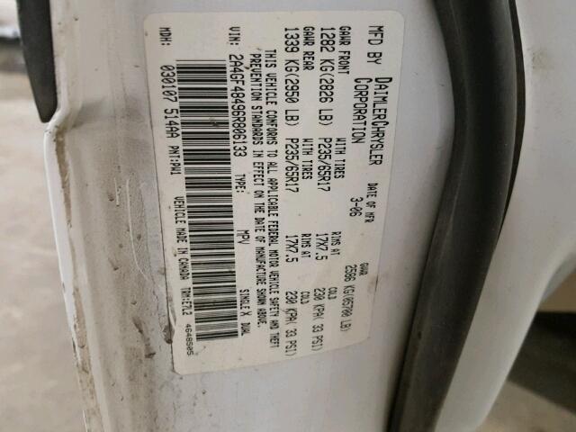 2A4GF48496R806133 - 2006 CHRYSLER PACIFICA WHITE photo 10