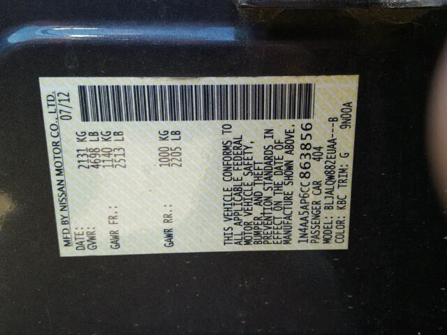 1N4AA5AP6CC863856 - 2012 NISSAN MAXIMA S رمادي صورة 10