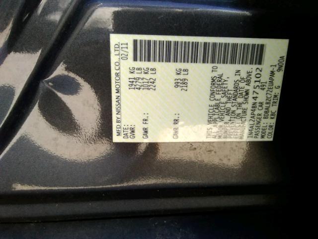 1N4AL2AP4BN475102 - 2011 NISSAN ALTIMA 2.5 GRAY photo 10