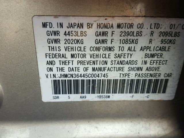 JHMCN36445C004745 - 2005 HONDA ACCORD HYB GOLD photo 10