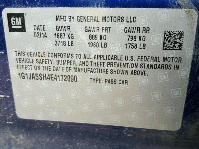 1G1JA5SH4E4172090 - 2014 CHEVROLET SONIC LS 蓝色 照片 10