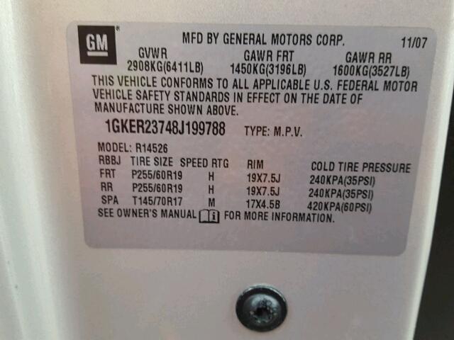 1GKER23748J199788 - 2008 GMC ACADIA SLT Qəhvəyi foto 10