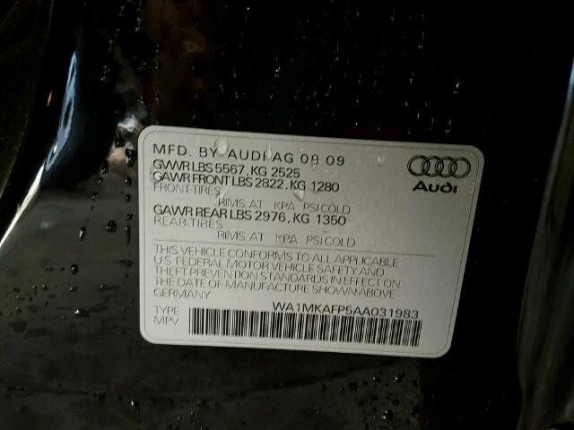 WA1MKAFP5AA031983 - 2010 AUDI Q5 PREMIUM BLACK photo 10