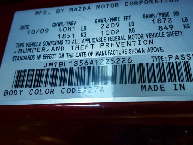 JM1BL1S56A1225226 - 2010 MAZDA 3 S RED photo 10