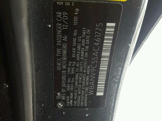 WBANV9C55AC461775 - 2010 BMW 535 XI Сұр фото 10