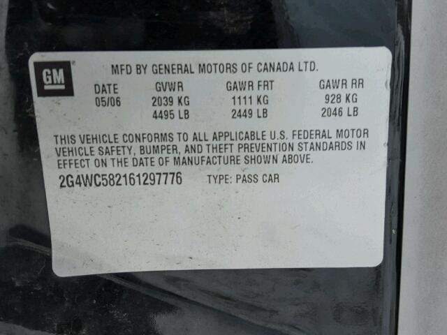 2G4WC582161297776 - 2006 BUICK LACROSSE C BLACK photo 10