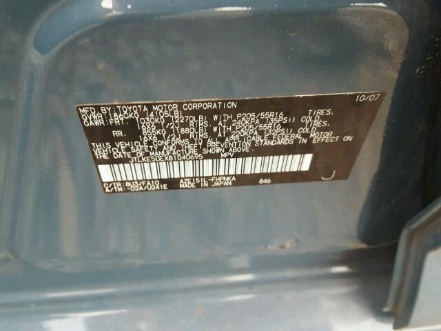 JTLKE50EX81040695 - 2008 TOYOTA SCION XB BLUE photo 10