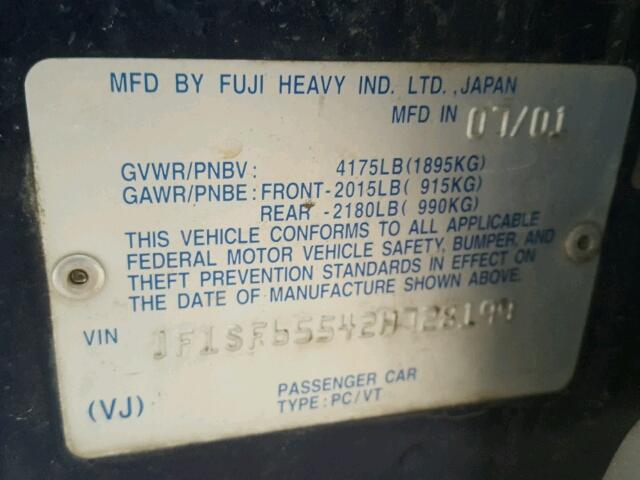 JF1SF65542H728199 - 2002 SUBARU FORESTER S Mavi foto 10