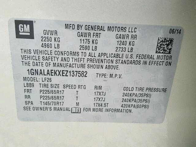 1GNALAEKXEZ137582 - 2014 CHEVROLET EQUINOX LS TAN photo 10