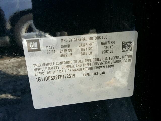 1G11G5SX2FF172519 - 2015 CHEVROLET MALIBU LTZ 黑色 照片 10