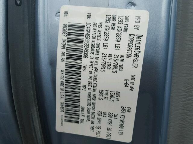 1C4GP45R95B249398 - 2005 CHRYSLER TOWN & COU BLUE photo 10