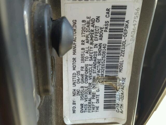 1NXBR32E65Z508140 - 2005 TOYOTA COROLLA CE GRAY photo 10