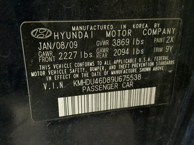 KMHDU46D89U675538 - 2009 HYUNDAI ELANTRA GL BLUE photo 10