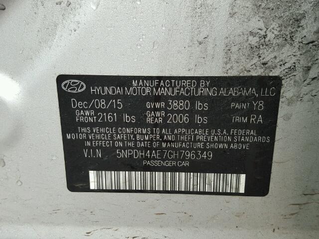 5NPDH4AE7GH796349 - 2016 HYUNDAI ELANTRA SE SILVER photo 10