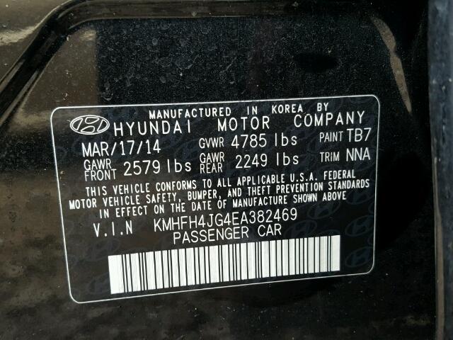 KMHFH4JG4EA382469 - 2014 HYUNDAI AZERA GLS/ BLACK photo 10