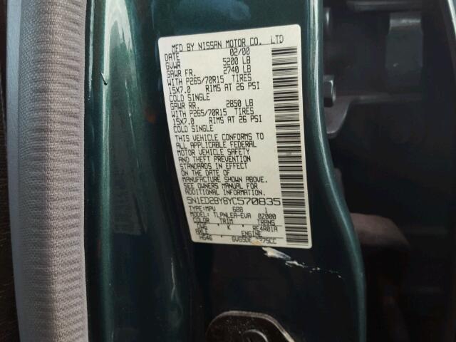 5N1ED28Y8YC570835 - 2000 NISSAN XTERRA XE GREEN photo 10