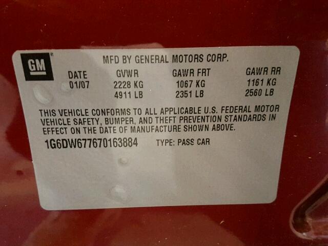 1G6DW677670163884 - 2007 CADILLAC STS RED photo 10