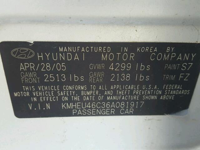 KMHEU46C36A081917 - 2006 HYUNDAI SONATA GLS SILVER photo 10