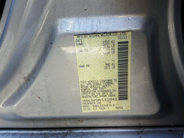 1N4AL3AP3DN535945 - 2013 NISSAN ALTIMA 2.5 SILVER photo 10