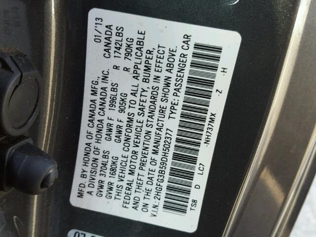 2HGFG3B59DH502377 - 2013 HONDA CIVIC LX CHARCOAL photo 10