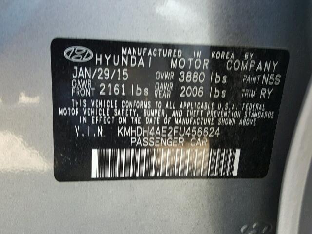 KMHDH4AE2FU456624 - 2015 HYUNDAI ELANTRA SE GRAY photo 10