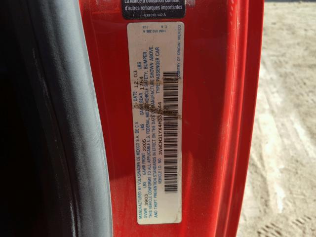 3VWCM31YX4M331644 - 2004 VOLKSWAGEN NEW BEETLE 红色 照片 10