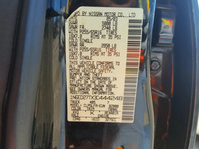 1N6ED27TX3C444248 - 2003 NISSAN FRONTIER C BLACK photo 10