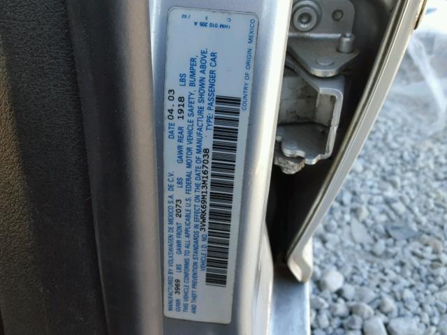 3VWRK69M13M167038 - 2003 VOLKSWAGEN JETTA GL SILVER photo 10