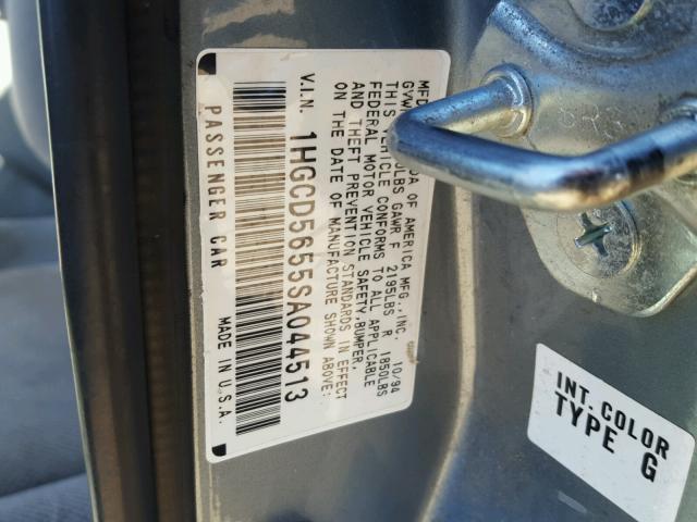 1HGCD5655SA044513 - 1995 HONDA ACCORD EX BLUE photo 10