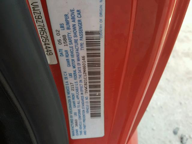 3VWCB21C12M460146 - 2002 VOLKSWAGEN NEW BEETLE 红色 照片 10