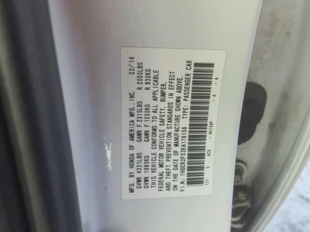 1HGCR2F53EA176156 - 2014 HONDA ACCORD SPO WHITE photo 10