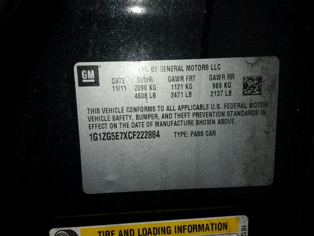 1G1ZG5E7XCF222884 - 2012 CHEVROLET MALIBU LTZ BLACK photo 10