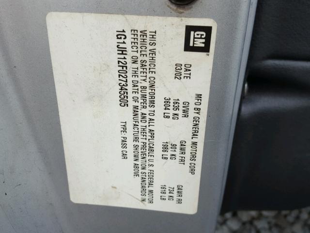 1G1JH12F027345505 - 2002 CHEVROLET CAVALIER L SILVER photo 10