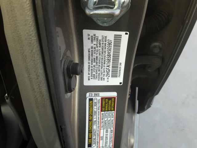 2HGFA16858H505907 - 2008 HONDA CIVIC EX SILVER photo 10