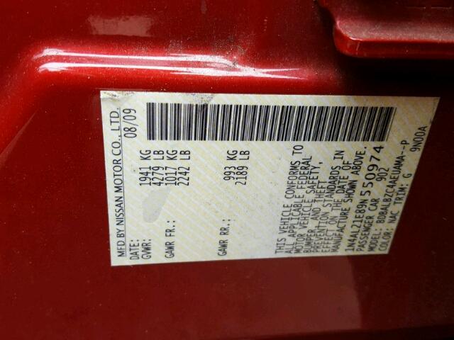 1N4AL21E89N550974 - 2009 NISSAN ALTIMA 2.5 RED photo 10