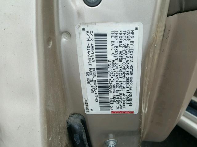 JT2BF28K0Y0240890 - 2000 TOYOTA CAMRY LE TAN photo 10