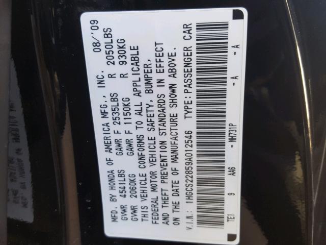 1HGCS22859A012546 - 2009 HONDA ACCORD EXL GRAY photo 10