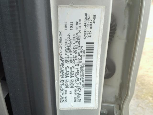 5TEGM92N82Z137903 - 2002 TOYOTA TACOMA DOU GRAY photo 10