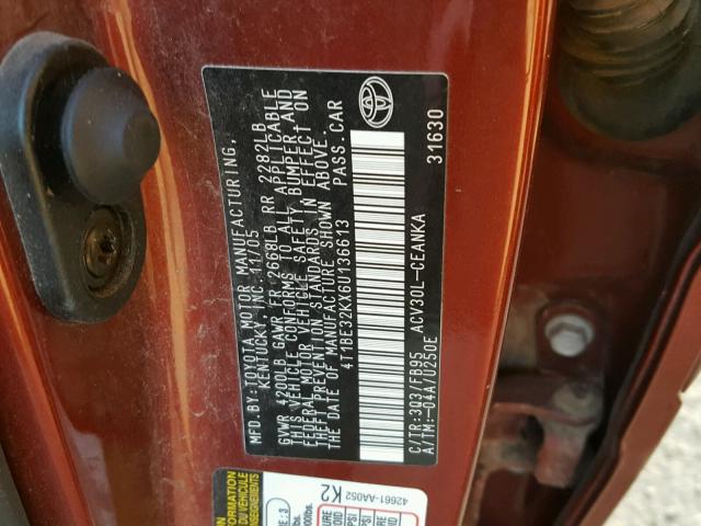 4T1BE32KX6U136613 - 2006 TOYOTA CAMRY LE RED photo 10